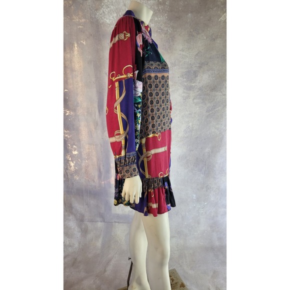 Anthropologie patchwork print shirt tunic with bottom ruffle sz M - Picture 3 of 13